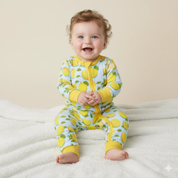 Lemon Bamboo Baby Zippy Romper – Buttery Soft Viscose from Bamboo One-Piece Sleeperwear with Two-Way Zipper