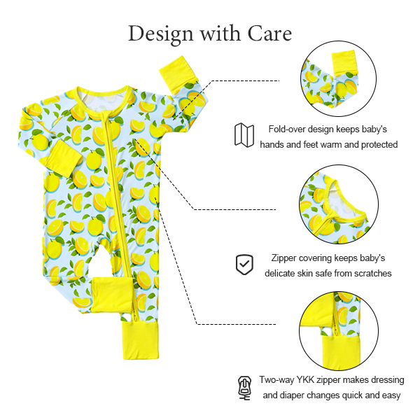 Lemon Bamboo Baby Zippy Romper – Buttery Soft Viscose from Bamboo One-Piece Sleeperwear with Two-Way Zipper