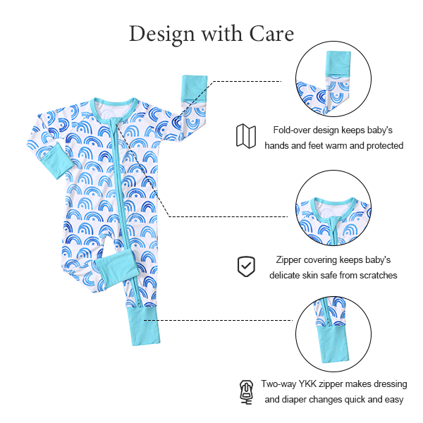 Blue Rainbow Viscose from Bamboo Baby Romper – Cozy Zip-Up Sleeper for Boys & Girls with Buttery Soft Feel