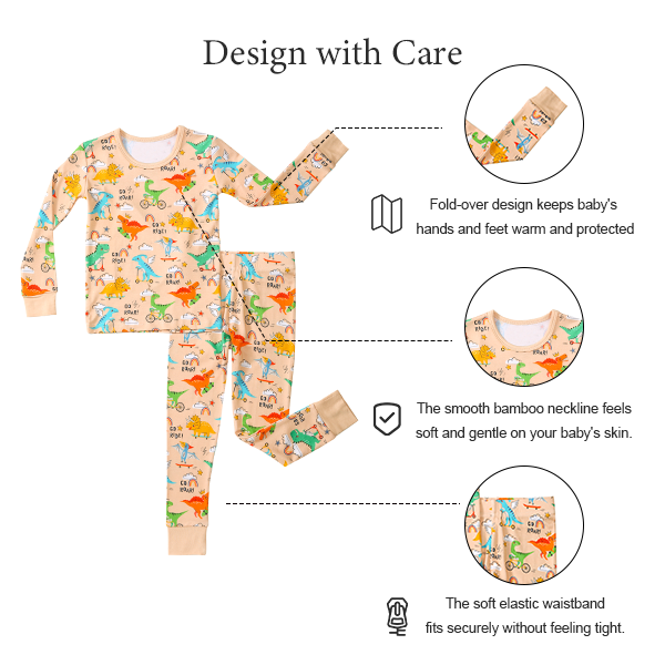 Dinosaur Bamboo Kids Pajama Set – Playful Dino Print Two-Piece Outfit with Soft Stretchy Viscose from Bamboo
