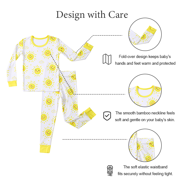 Yellow Sunshine Bamboo Kids Pajama Set – Cheerful Sun Print Two-Piece Outfit with Buttery Soft Bamboo Viscose