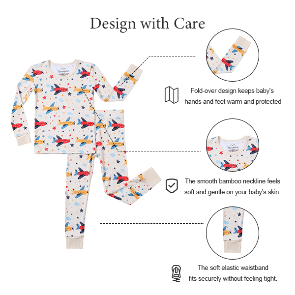 Red & Yellow Airplane Bamboo Baby Pajama Set – Soft Two-Piece Viscose from Bamboo Outfit for Little Boys & Girls