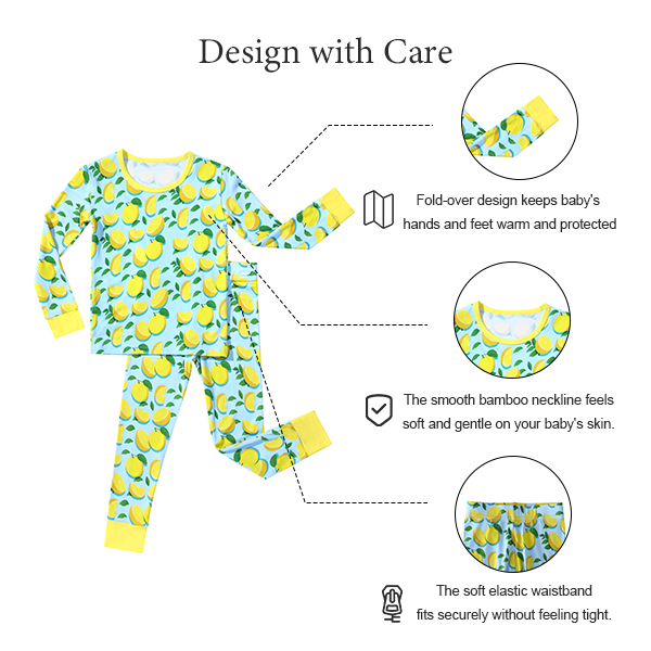 Lemon Bamboo Kids Pajama Set – Cute Fruit Print Two Piece Outfit with Soft Bamboo Viscose for Girls & Toddlers