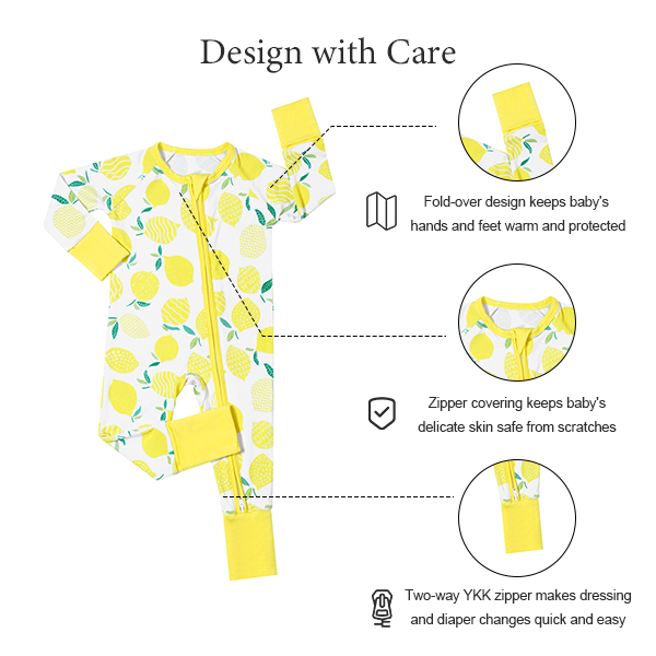 Fresh Lemon Bamboo Baby Romper – Soft & Stretchy Viscose from Bamboo Zip Sleeper for Babies and Toddlers