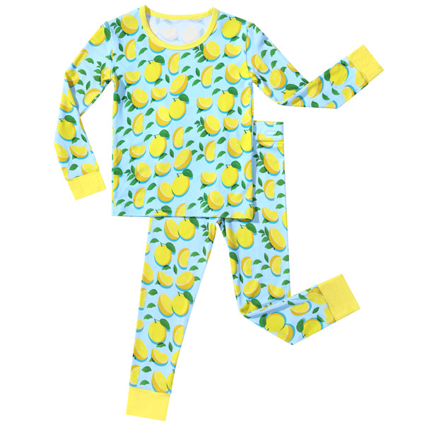Lemon Bamboo Kids Pajama Set – Cute Fruit Print Two Piece Outfit with Soft Bamboo Viscose for Girls & Toddlers