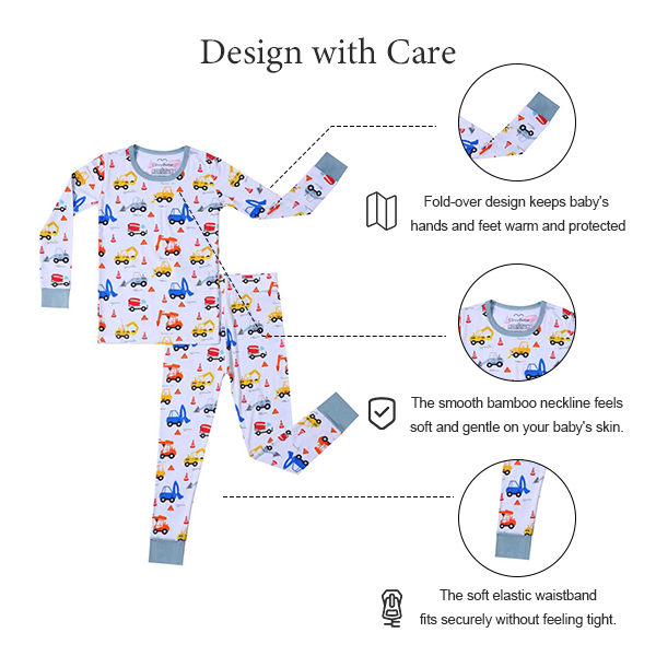 Blue Excavator Bamboo Kids Pajama Set – Soft Two-Piece Construction Outfit with Stretchy Bamboo Viscose for Little Ones