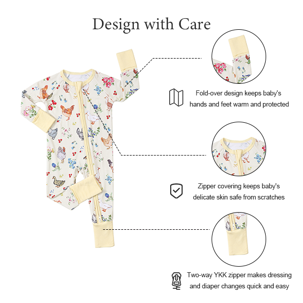Chicken & Duck Bamboo Baby Pajamas | Convertible Zip Romper for Babies & Toddlers