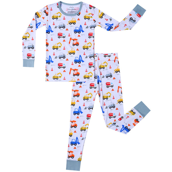 Blue Excavator Bamboo Kids Pajama Set – Soft Two-Piece Construction Outfit with Stretchy Bamboo Viscose for Little Ones