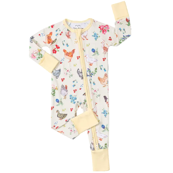 Chicken & Duck Bamboo Baby Pajamas | Convertible Zip Romper for Babies & Toddlers