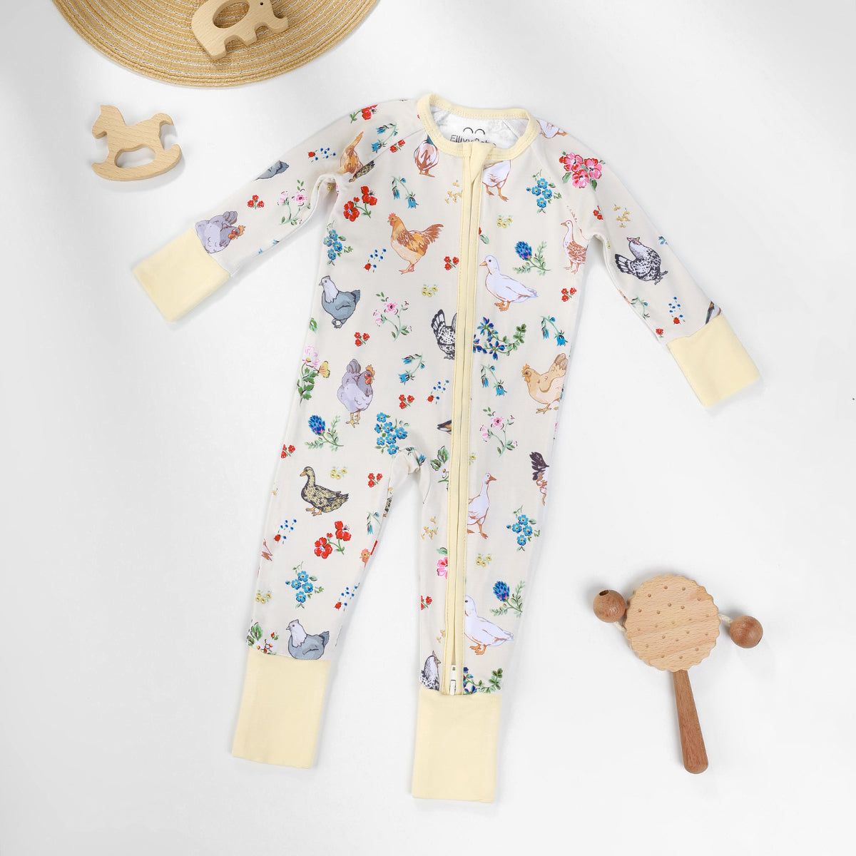 Chicken & Duck Bamboo Baby Pajamas | Convertible Zip Romper for Babies & Toddlers