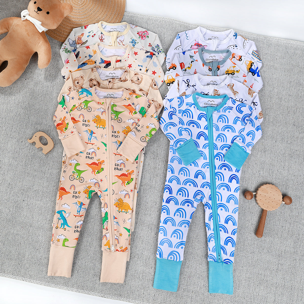 Blue Rainbow Viscose from Bamboo Baby Romper – Cozy Zip-Up Sleeper for Boys & Girls with Buttery Soft Feel