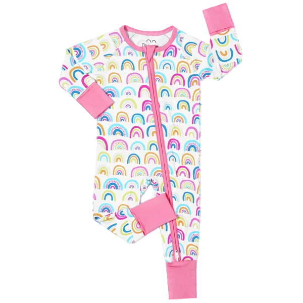Pink Rainbow Bamboo Baby Sleeper – Soft Viscose from Bamboo Zip Romper with Double Zipper for Newborns & Toddlers