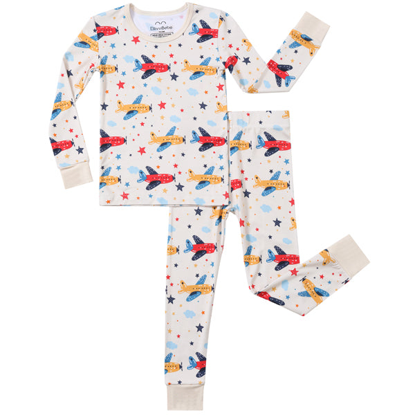 Red & Yellow Airplane Bamboo Baby Pajama Set – Soft Two-Piece Viscose from Bamboo Outfit for Little Boys & Girls