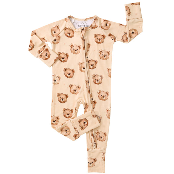 Teddy Bear Bow Bamboo Baby Romper – Soft Viscose from Bamboo Zip Sleeper with Adorable Bear Print for Little Ones