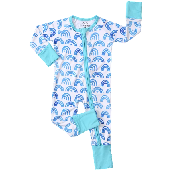 Blue Rainbow Viscose from Bamboo Baby Romper – Cozy Zip-Up Sleeper for Boys & Girls with Buttery Soft Feel
