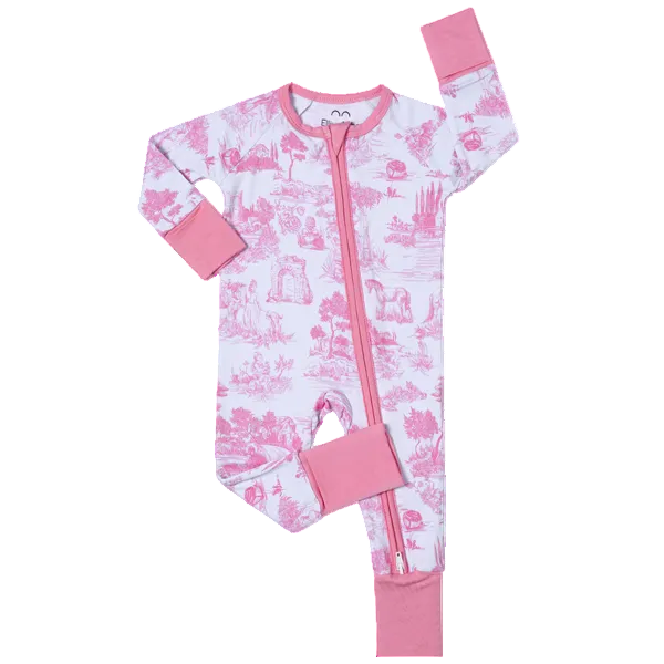 Pink Castle Bamboo Baby Sleeper – Dreamy Princess Print Zip Romper with Ultra Soft Bamboo Viscose for Little Girls