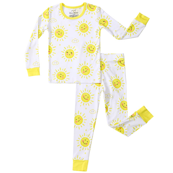 Yellow Sunshine Bamboo Kids Pajama Set – Cheerful Sun Print Two-Piece Outfit with Buttery Soft Bamboo Viscose
